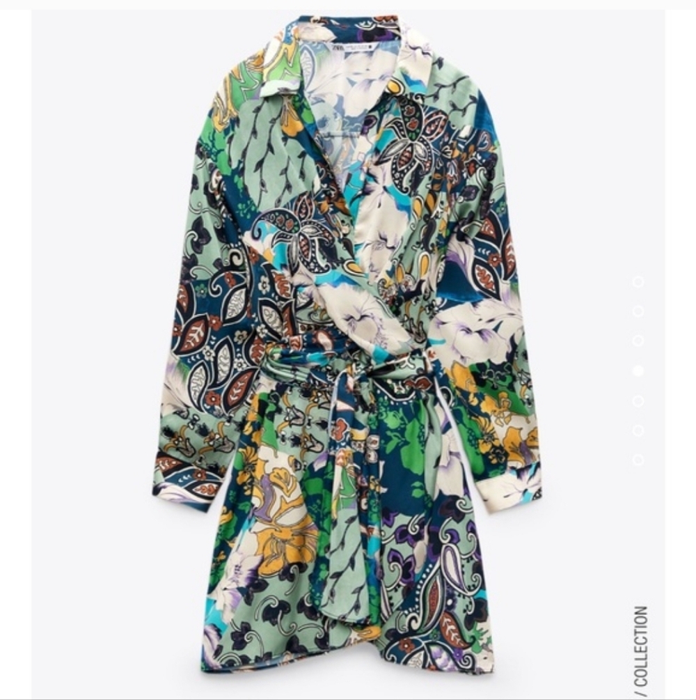 Zara Patchwork Print Satin Effect Multicolored Dr… - image 3
